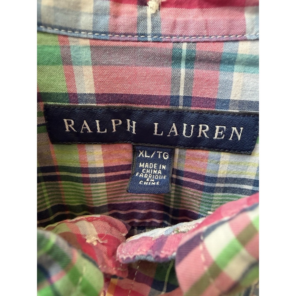 Ralph Lauren Boys Dress Shirt LS Plaid Grn/Pink XL - Picture 3 of 5